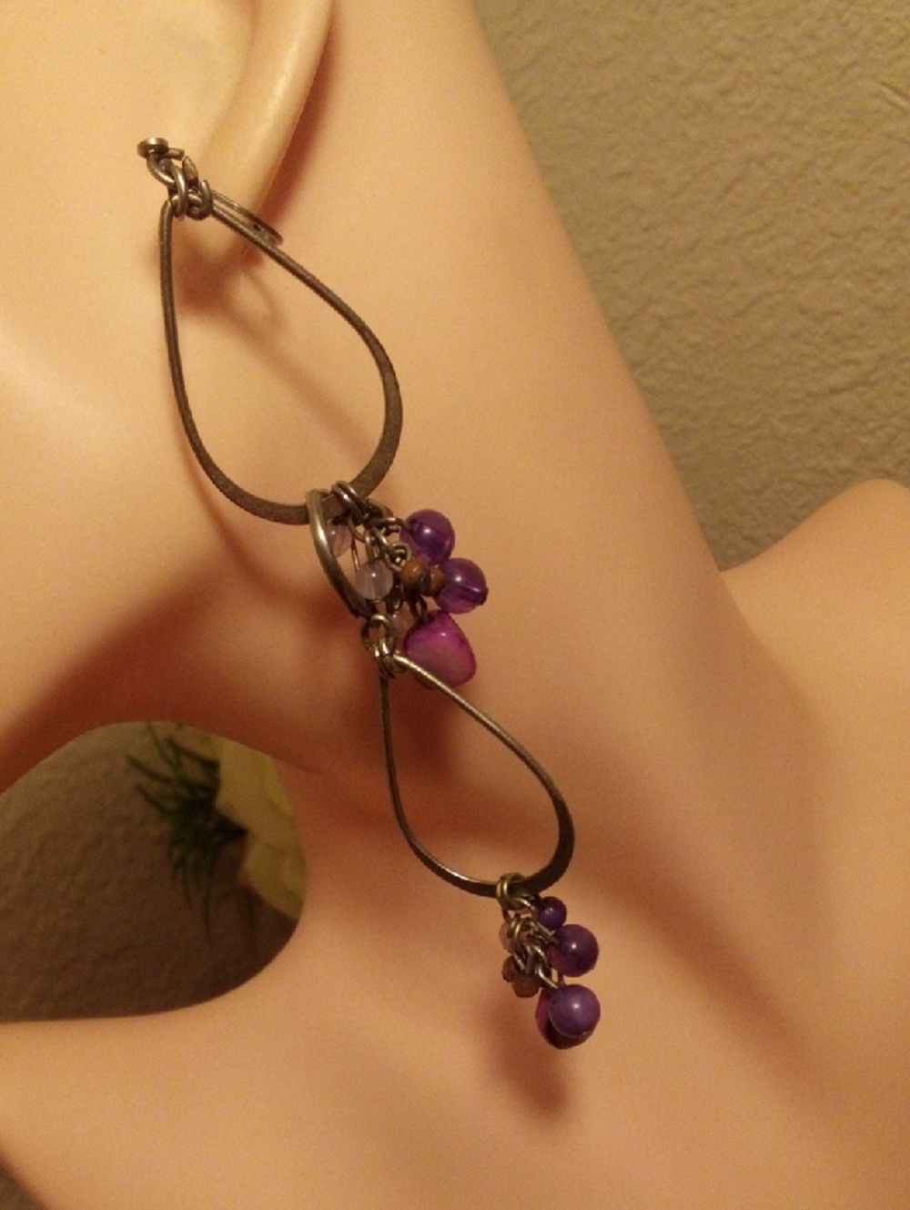 Purple Teardrop Cluster Dangle Earrings - Women Jewelry
